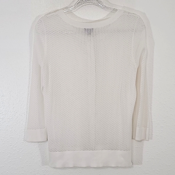 TALBOTS Lightweight Open Weave 100% Pima Cotton White Long Sleeve Sweater, MP - Picture 4 of 6